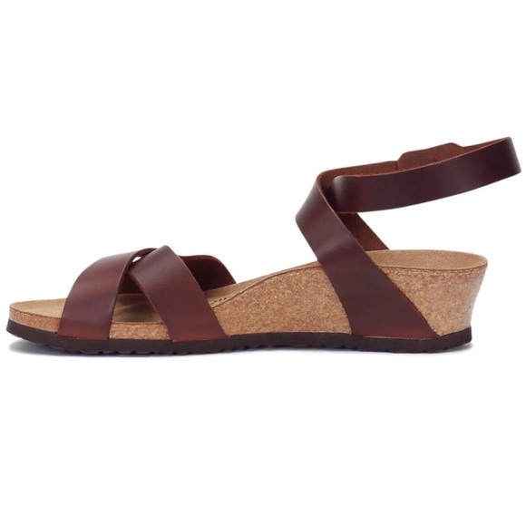 Papillio By BIRKENSTOCK Lola Leather Wedge Sandal Women EU 38 Cognac Brown - Picture 6 of 16